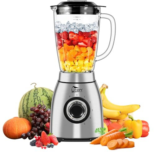 Uten Batidora de Vaso 2 L, 1800 W de Licuadora para Batidos, Pulso y 5 velocidades, Carcasa de Acero Inoxidable, Cuchilla de 6 Hojas, para Hielo Triturado, Granos de Cafe Molido