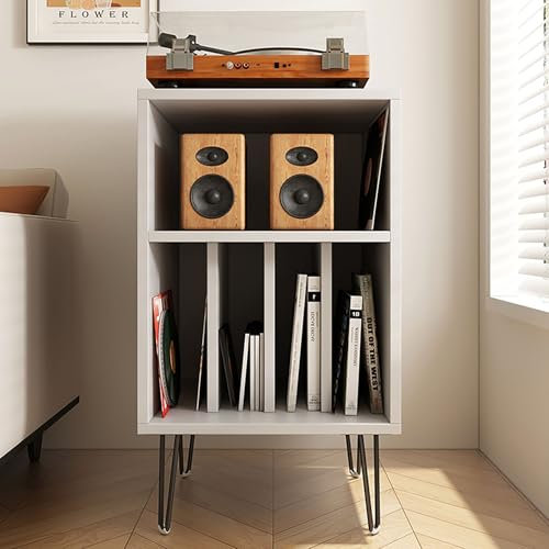 Kaverno Mobile Stereo Hi Fi Rack HiFi, Acrilico Rack Stereo HiFi, Av Media Stand A 3 Livelli, Armadietto Rack Audio Alto, Mobili per Hi Fi, Mobili Porta Giradischi, Stand Multimediale Av(White)
