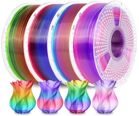 SUNLU Lot de 4 filament PLA transparent multicolore dégradé de 1,75 mm ± 0,02 mm, 4 kg au total, 2,2 livres par bobine.