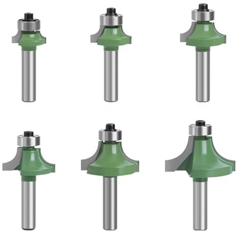 6 frese rotonde da 8 mm, fresa a raggio in metallo duro con cuscinetti a sfera, fresa rotonda su fresa, punte rotonde, testa di fresa per fresa superiore 8 mm, per falegnameria, smussi, lavorazione