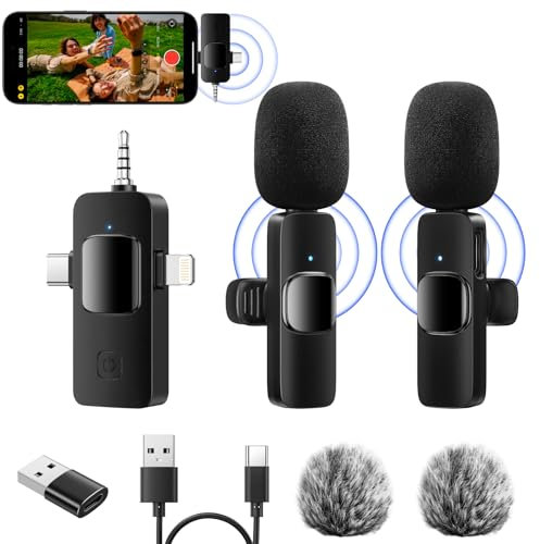 GlasFlength Micro Cravate sans Fil pour iPhone Android Caméra Laptop, 4-in-1 Mini Micro Cravate Réduction du Bruit Plug-Play Portable Microphone sans Fil pour TIK Tok Youtube Vidéo Interview
