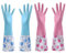 2 Pairs of Long Rubber Gloves, Waterproof Latex Dishwashing Gloves with Flock Lining, Reusable Non-Slip Kitchen Gloves for Dishwashing, Gardening, and Bathroom Cleaning,M