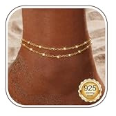 CASSIECA Guld/Silver Ankelarmband för kvinna 925 Sterling Silver Vattentät Ankeluppsättning Justerbar Ankellänk Strand Smycken, 26.2 cm