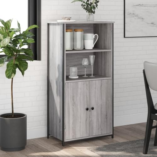 MOBCANT Highboard, Barschrank Cupboard Kleiderschrank Aufbewahrungsschrank Geeignet für Wohnbereich Korridor Foyer Schlafzimmer Grau Sonoma 62x36x121,5 cm Holzwerkstoff