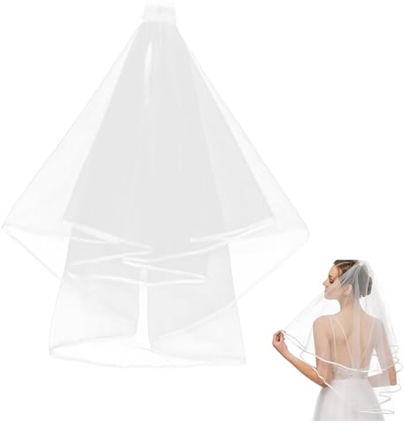 Yuannee Brautschleier,Schleier Kurz Elegent Braut Bridal Tüll mit Kamm Softtüll Schleier Ribbon Edge für Junggesellinnenabschied Traumhochzeit Hochzeit Zubehör 80 cm