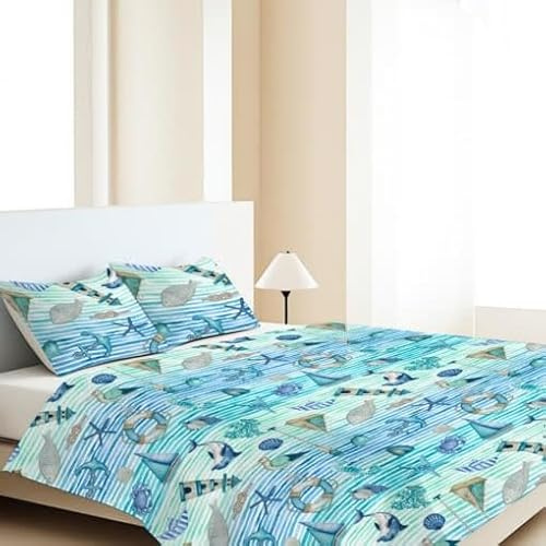 SpazioTessile Copriletti Leggeri Estivi Fantasia Tessuto Piquet 100% Cotone (Mare, Matrimoniale 260x270)