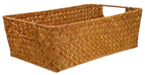 Hemobllo Cesta De Pan Tejida De Hierba De Calidad 33x23x11 Cm Color Naranja Claro Organizadora para Supermercado Hogar Cocina y Exhibición De Alimentos