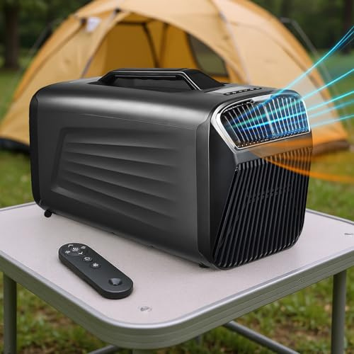 moupeaktain Climatiseur Portable 5400BTU / 5600BTU pour Camping en Extérieur, Climatiseur Mobile Silencieux, Climatiseurs d'une Puissance De 1500W, pour Tentes, Camping-Cars Ou Maison,Grey