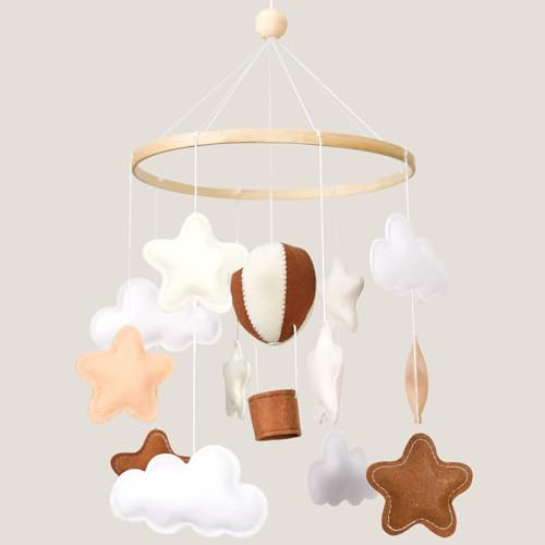 Ueiwffzo Heißluftballon Mobiles Baby Windspiel Babybett, Stern Filz Baby Mobile Krippe Halterung Baby Wickeltisch Neugeborene Geschenk, Babyzimmer Decor