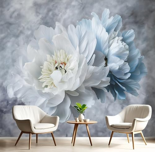 Carta Da Parati Blu-Grigio Peonia Elegante Effetto 3D 200X140Cm Fotomurale Cucina Murales Xxl Poster Gigante Design Casa Piante Acquerellate Per Soggiorno Camera Da Letto Corridoio Sala Da Pranzo