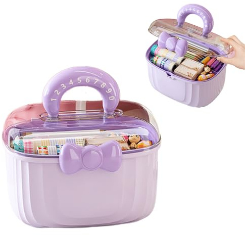 Bssowe Aufbewahrungsbox 3 Etagen, Haargummi & Haarspangen, Purple Plump | Organizer für Mädchen, Vielseitig für Nähzubehör und Schmuck, mit Praktischem Griff