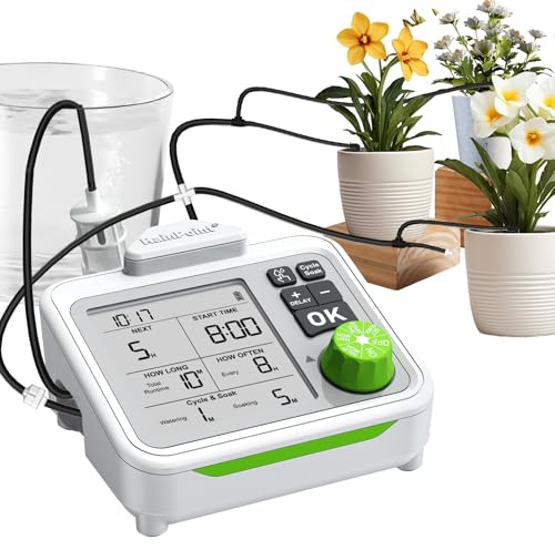 RAINPOINT Sistema de riego automático, riego automático en interiores para 20 plantas en maceta, kit de riego por goteo recargable para plantas de interior, balcón, riego de vacaciones