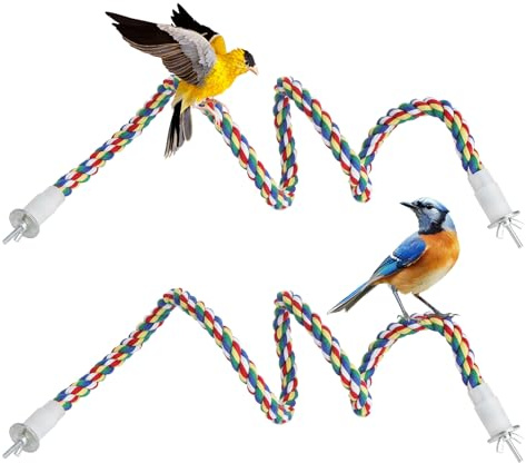 JYYWTSI 2 Papageienstangen, 80 cm Flexible Vogelsitzstange für Vogelkäfig, Bunte Baumwoll Sitzstange mit Metallkern und Clips, rutschfeste Kletterstange für Papageien Wellensittiche und Sittiche