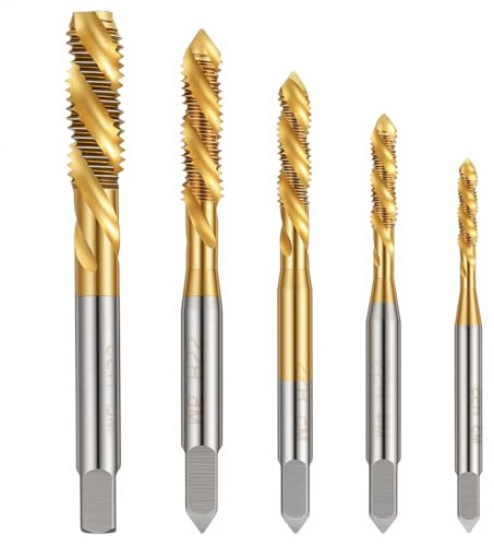 DOPENSPI 5 Stück Gewindeschneider Bit Set,HSS Titan Gewindebohrer Satz M3 M4 M5 M6 M8 Metric Gewinde Einschnittgewindebohrer Fertigschneider Maschinengewindebohrer Bit für Metall Kunststoff Holz