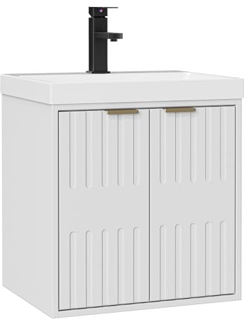 UEV Badrumsmöbel med 2 dörrar och tvättställ av harts, hängande badrumsskåp med unikt design och komfort, möbelset med reliefmönster, 49 x 37,5 x 50 cm, vit