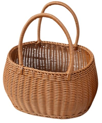 HEMOTON Cesto Portaoggetti Intrecciato a Mano in Plastica Riutilizzabile, Cestino Portafrutta Leggero con Manico, Cesto da Picnic Multiuso per Feste e Eventi all’Aperto