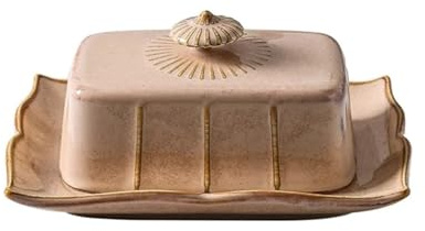 Beurrier multifonction en céramique, plateau rectangulaire for la maison, exquis avec couvercle, boîte de conservation du fromage pour Cuisine(Khaki)