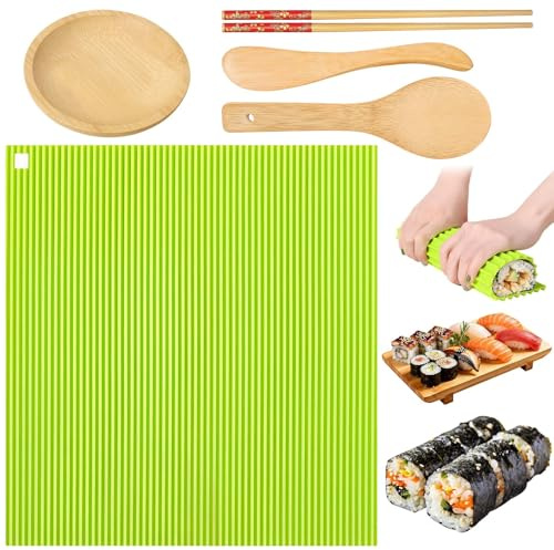 SORAYUXI Sushi Matte - 5pcs Sushis Rolling Mat Set, 20 x 22cm Sushi Roller, Sushis Matte Silikon, Reislöffel Sojasaucenschale Sushi-Werkzeug Wiederverwendbar, für Anfänger und Sushi-DIY-Enthusiasten