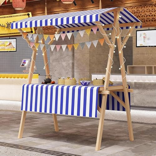 Utomhusförsäljningsvagn, Hopfällbar Marknadsstånd med Tält, Mobils Försäljningskiosk för Försäljning Av Drycker och Visning Av Varor(Blue 1,150cm/59in)