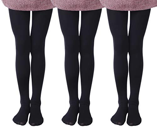 EVERSWE 3 Pairs Pack Girls Microfiber Tights (Black, 4-6)