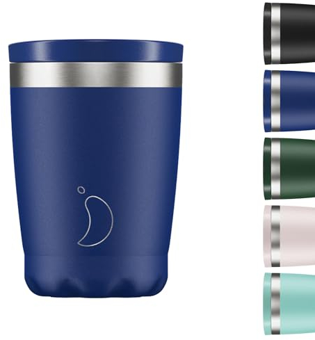 Chilly's Original Kaffeebecher - Reise-Thermo-Tasse für kalte und heiße Getränke - Mehrwegbecher mit Deckel - Doppelwandig und Vakuumisoliert - Edelstahl - 340ml - Mattblau