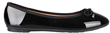 KRISP Bow Toe Patent Ballerina Pumps, Black, UK 6, 3701-BLK-6