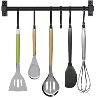 Smallboutique Schwarzer Aluminium-Utensilienhalter, Küchenregal zur Wandmontage, Küchenschienen-Pfannenaufhänger mit S-Haken zum Aufhängen von Küchenutensilien, Badezimmer-Gadget（40cm）