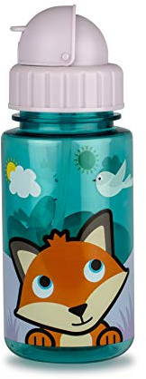 TUM TUM Flip Top Kids Water Bottle with Straw, Tritan Toddler Water Bottle, 400ml, BPA Free, Felicity Fox