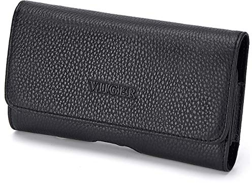 VIIGER Horizontal Slim Genuine Leather Phone Case w/Belt Loop Cellphone Belt Holster Smartphone Belt Case Holder Belt Pouch Magnetic Closure Compatible with iPhone 15 Pro Max/14 Pro Max/17 Pro