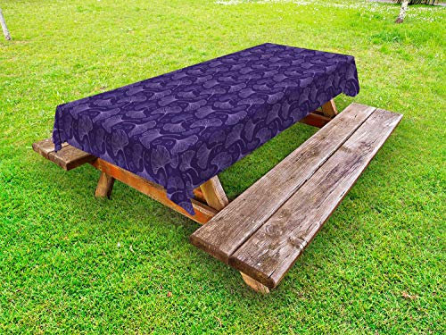 ABAKUHAUS Gingko Outdoor-Tischdecke, Psychedelische Biloba Baum Blatt, dekorative waschbare Picknick-Tischdecke, 145 x 265 cm, Violet Dark Purple