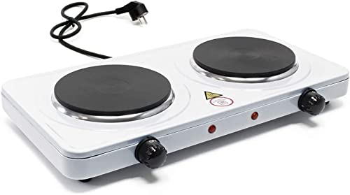 Fornello Elettrico Doppia Piastra in Ghisa Temperatura Regolabile Portatile da Viaggio e Campeggio 2000 W