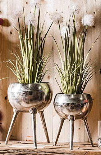 Vase Blumenvase Gefäß Pokalvase Dekovase Pflanztopf Aluminium Silber, Deko Modern aus Metall, Wohnzimmer und Küche, Tripod Dreibein 32 cm oder 38 cm (27x27x32 cm)