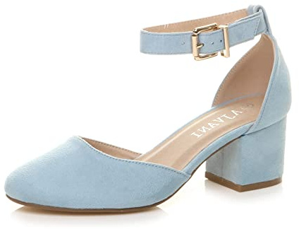 AJVANI Womens Ladies Low mid Block Heel Ankle Strap Mary Jane Court Shoes Sandals Size