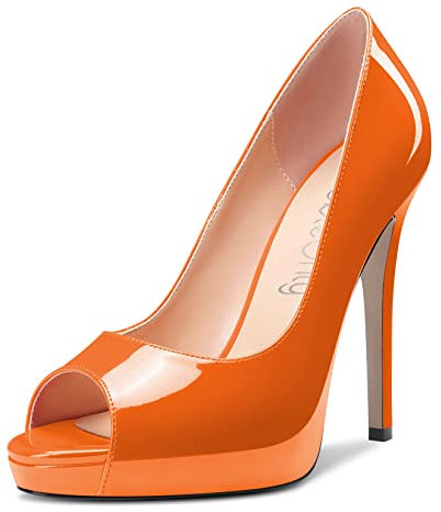 NobleOnly Donna Alto High Tacco Heel Piattaforma Aperte sulla Punta Pumps Slip-on Clear Cute Feste Sandali 12 CM Heels Arancione 44 EU