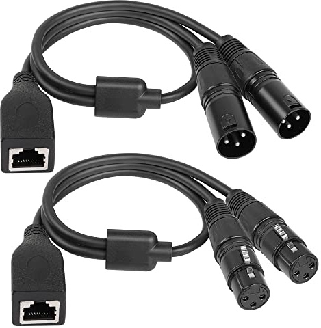 GELRHONR Dual 3 Pin XLR Stecker auf RJ45 Buchse, Adapterkabel, RJ45 Buchse auf Dual DMX 3 Pin XLR Buchse, Verlängerungskabel mit Cat5 Ethernet für DMX-CON Controller-Serie, Schwarz /1.7Ft
