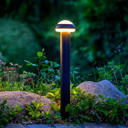 Lightbox LED Outdoor Wegelampe - Außen Sockelleuchte mit IP44-3000 Kelvin - 80 cm Höhe & 15 cm Durchmesser - 1100Lumen - als Garten oder Wege Beleuchtung aus Metall/Kunststoff in Sand Schwarz