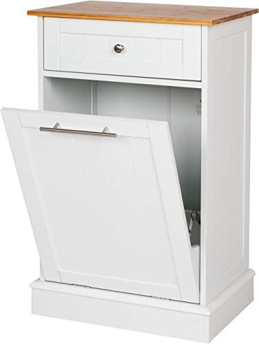 WONDERMAKE® Armadio alto per biancheria o pattumiera in legno/bambù - Armadio alto per bagno o cucina - Con cassetto - 51 x 37 x 82 cm - Bianco