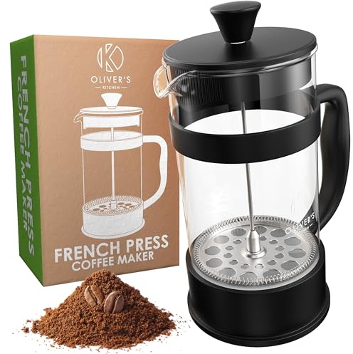Oliver's Kitchen French Press da 1 Litro Caffettiera a Stantuffo Progettata in Esclusiva per Chi Ama il Caffè -Caffettiera Francese in Vetro Temperato Per Goderti a Casa un Delizioso Caffè Americano