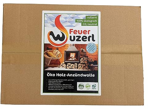Feuerwuzerl® aus Bayern - Holzwolleanzünder, Kaminanzünder, Grillanzünder, Ofenanzünder - CO2 neutral produziert - 100% ökologisch - geschlagen und verarbeitet in Bayern (Gewicht: 2,5 kg-ca. 200 St.)