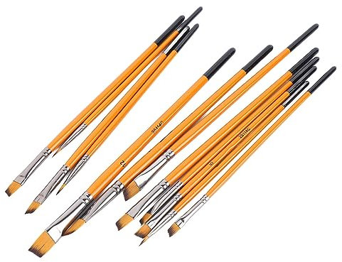 Pinsel-Set, Acryl-Pinsel in Verschiedenen Größen, 12 Stück, Metallring für Heimwerker (Schräge Spitze)