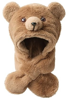 Vobozeany 2 in 1 Kinder Wintermütze Schal Set Warme Schalmütze Bär Niedlich Schlupfmütze Plüsch Verdicken Beanie Mütze Für Jungen Und Mädchen 2-6 Jahre