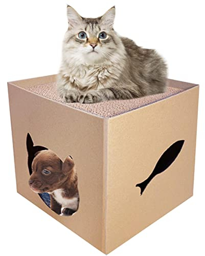 Katzenhaus aus Karton, Katzenkratzbrett Haus, Kratzbox für Innenkatzen, Wellpappe Bett Karton für Katzen mit, Katzenkratzliege, Katzenhöhle, Katzenbett