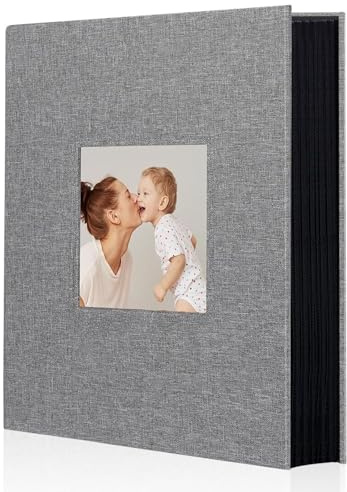 Miaikoe Fotoalbum 10x15 300 Leinen Album Slip in für Familie Hochzeitstag Album Buch Holds 300 Horizontal 10x15cm Fotos Grau