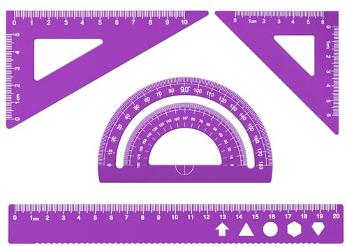 MSDADA Set di 4 righelli in lega di alluminio, goniometro matematico, set di strumenti ideali per disegnare, misurare studenti, insegnanti, architetti, ingegneri (viola)