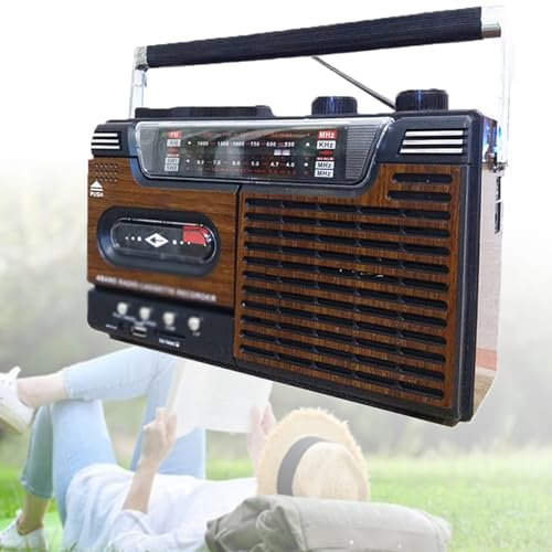 Registratore di Cassette, Lettore Cassette Classico retrò, Slot USB/Micro SD/Disco U Plug-in/Ricaricabile, Ricevitore Radio AM FM SW a 4 Bande, Altoparlanti Stereo Integrati