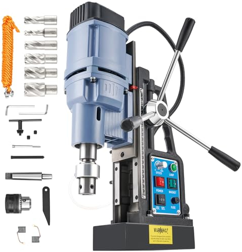 ZELCAN Magnetbohrmaschine 1550W Standbohrmaschine 13900N Tischbohrmaschine 650 RPM 50mm Max. Bohrdurchmesser mit 6 Bohrer HSS 12-27mm mit Variabler Geschwindigkeit für Oberfläche Heimwerk Industrie