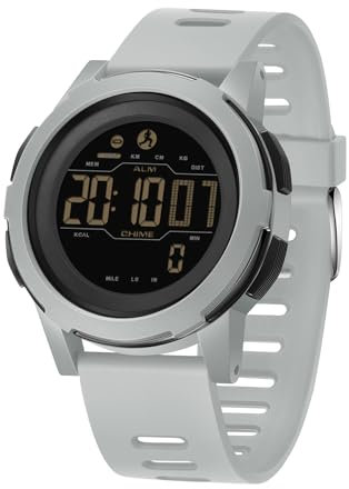 Forrader Montre numérique militaire pour homme avec podomètre, chronomètre, alarme, rétroéclairage LED, étanche, gris