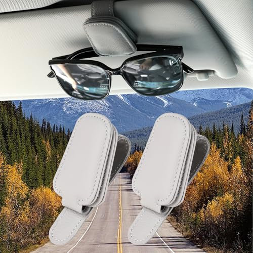 TIESOME Soporte para gafas de sol para coche, 2 unidades, soporte para gafas de coche, soporte magnético de piel, clip para parasol, organizador de gafas de coche, accesorios para coche (gris claro)