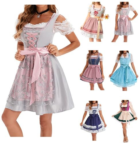 Generic Dirndelkleider Damen Günstig Outfit Oktoberfest Ohne Dirndl Modern Kurz Trachtenschürze Tracht Dirndl Rosa Damen Damen Dirndl Dirndl Für Damen(4-Light Gray,M)