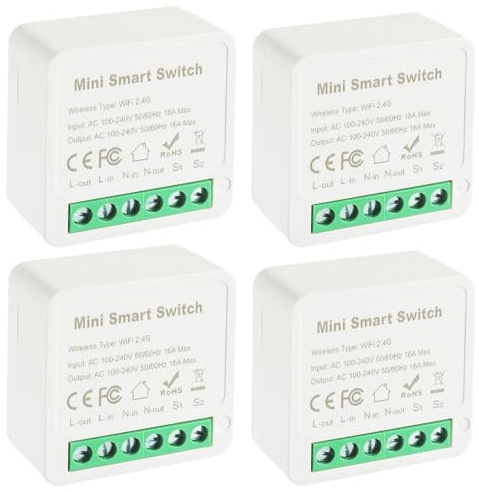 EPLZON 1 Weg Smart Lichtschalter Modul, Mini DIY WLAN Smart Module Passt hinter Wandschalter, Kompatibel mit Tuya App, Alexa, Google Assistant, Neutralleiter Erforderlich (4 Stück)